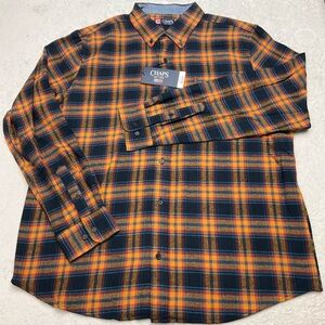 NWT CHAPS Men’s XL Night Sky Gold Red Blue Plaid Long Sleeve Shirt CM34LW940